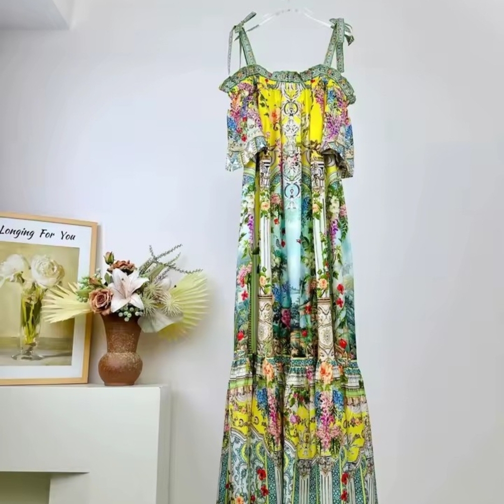 Camilla Yellow and Green Floral Maxi Dress